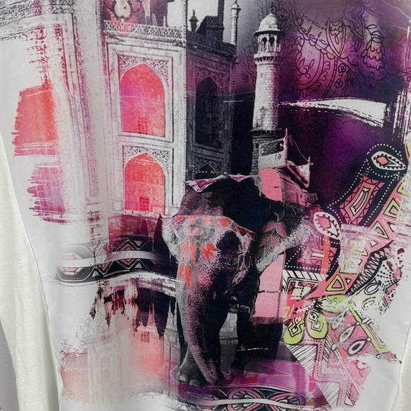 Olsen Europe Artsy Graphic Short Sleeve Tee in White and Purple Size  8 - Picture 5 of 9